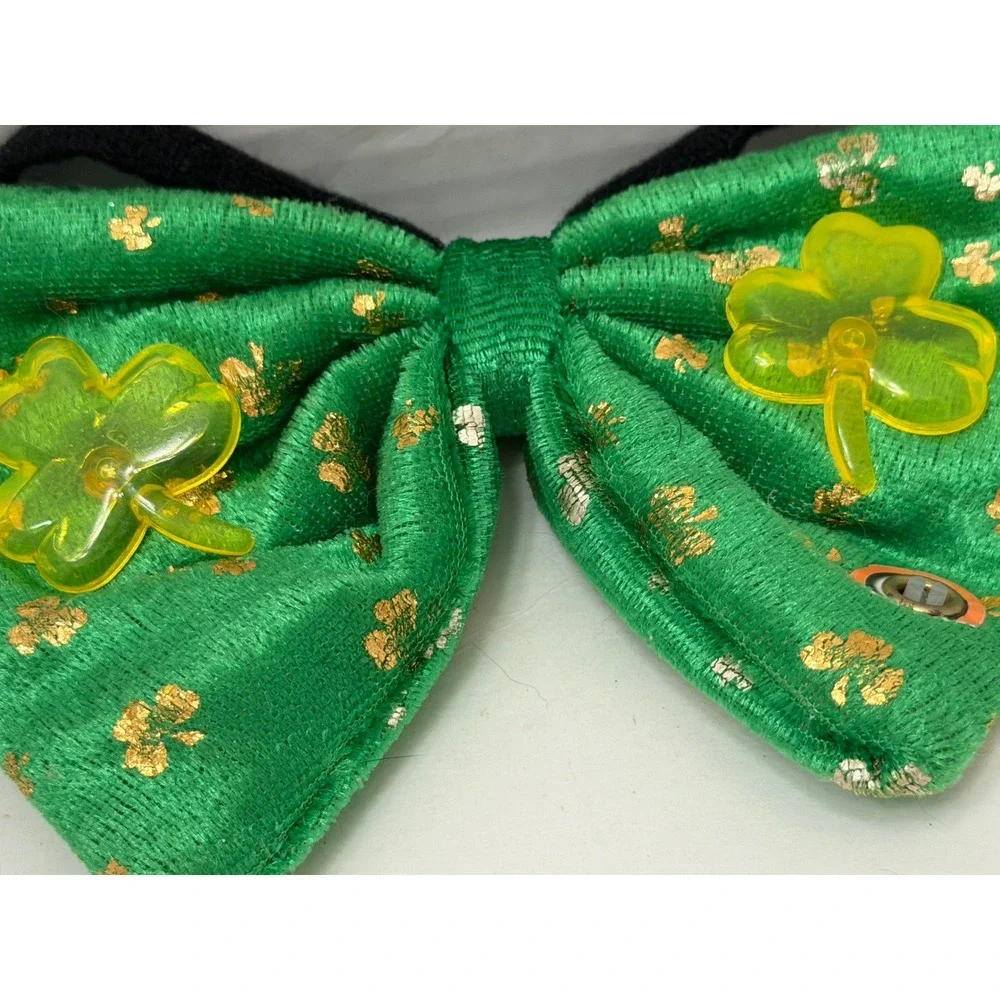 St Patricks Day‎ Green Light Up Bow Shamrock Gold Foil Velvet Headband Necktie